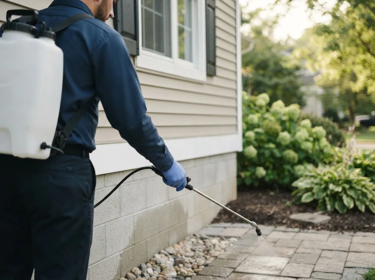 Pest control technician inspecting a home in Coal Valley, IL